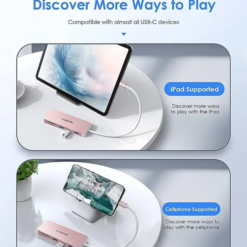 LENTION USB C Hub with 3 USB 3.0 & SD/Micro SD Card Reader Type C Adapter ( Rose